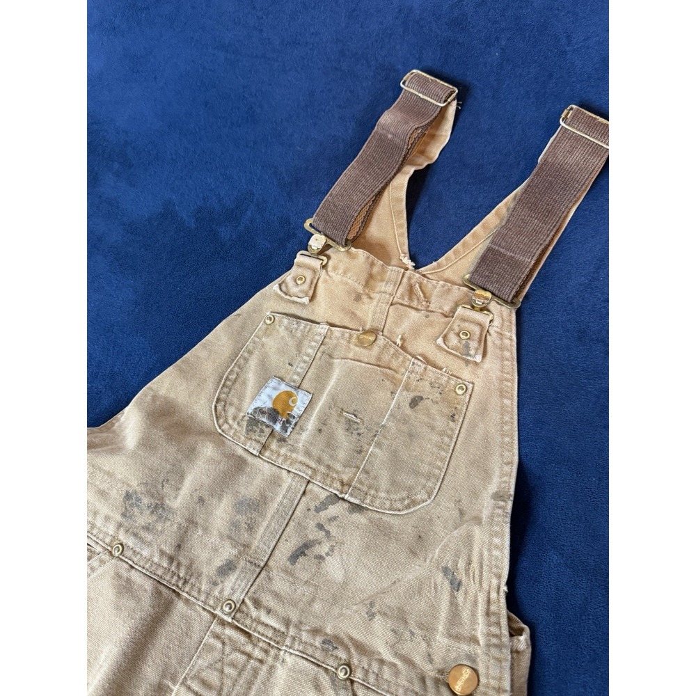 Vtg Carhartt 6FB Double Knee Bib Overalls 28x32 Tan Duck Canvas Made in USA